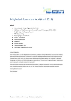 Erste Seite der Mitgliederinformation